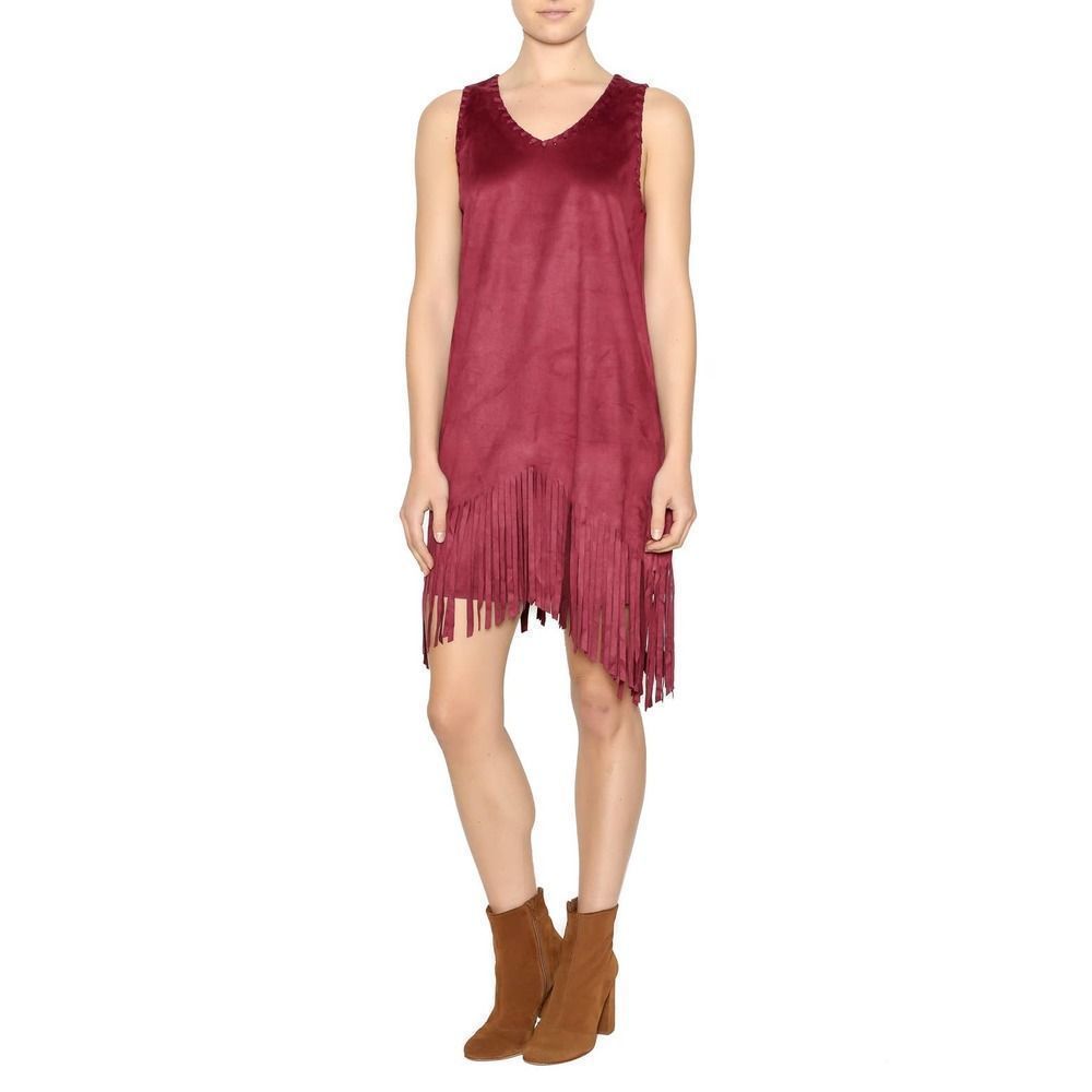 Ya Los Angeles maroon suede fringe dress